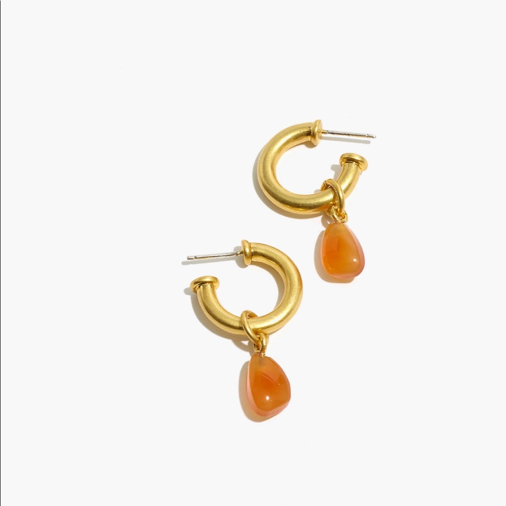 madewell carnelian charm chunky small hoop earrings